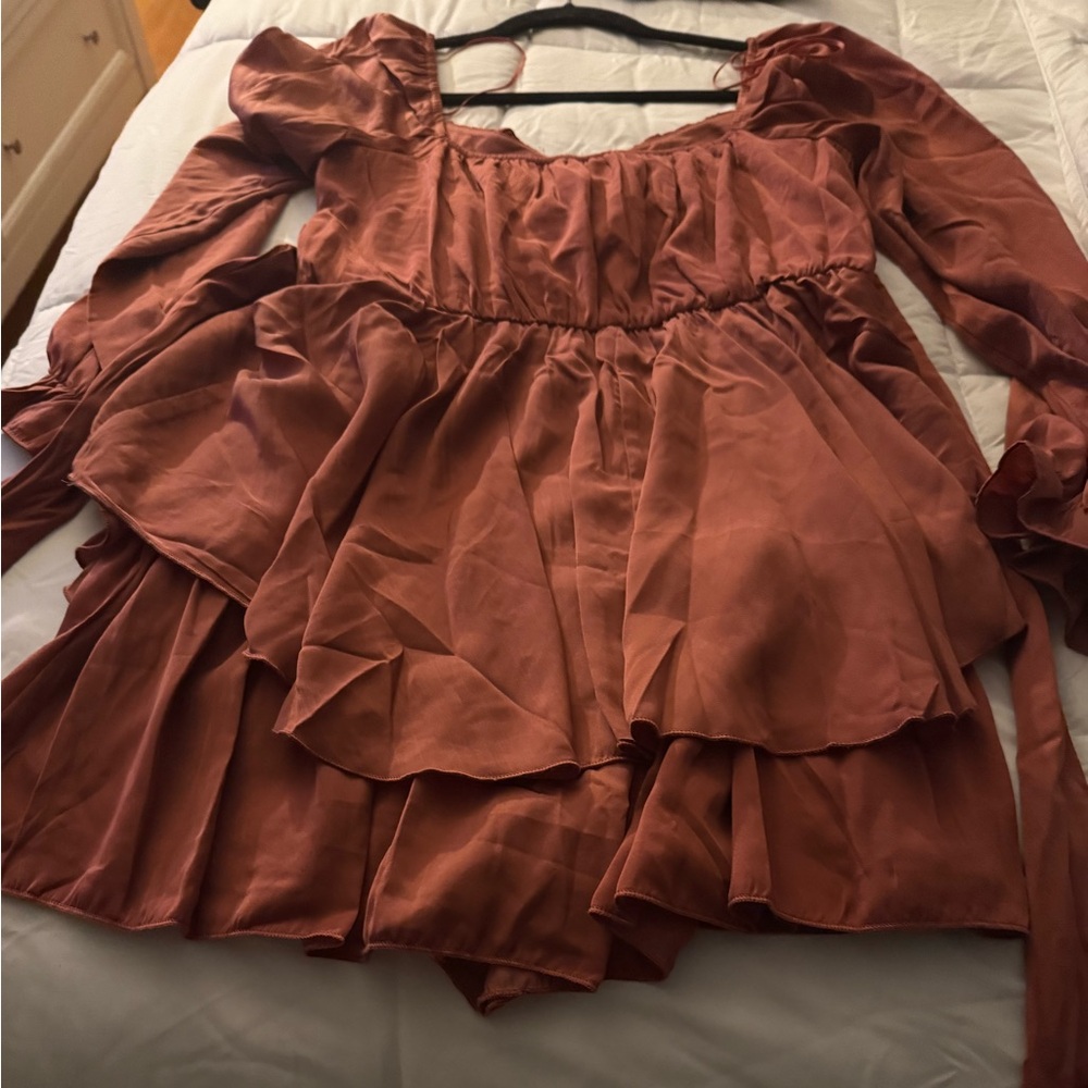 Chic Rust Satin Romper - Picture 7 of 7